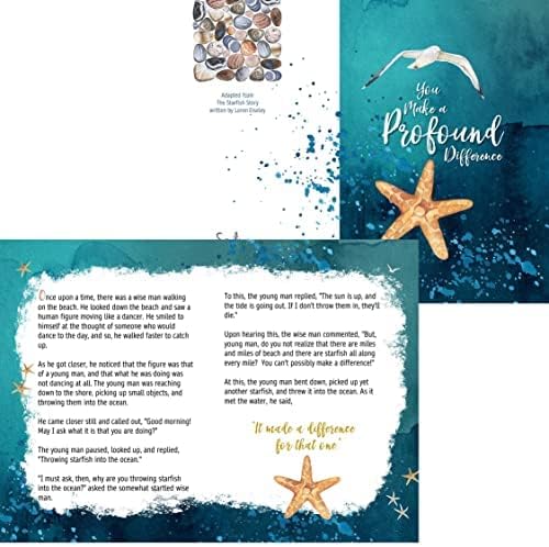 Smiling Wisdom Starfish Story | 10 Bulk Appreciation Gifts | 10 Cards +10 Bags+10 Keychains | Team Staff Volunteers Teachers | Make a Profound Difference | Teal Cards Silver Hollow Starfish