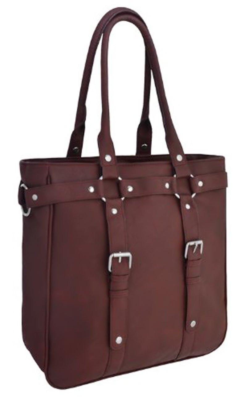 Eye Catch - Harper Womens Vintage Style Faux Leather Tote Handbag Shoulder Bag Dark Red