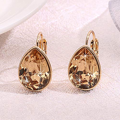 Teardrop Austrian Crystal Leverback Drop Earrings for Women 14K Rose Gold Plated Hypoallergenic Jewelry3