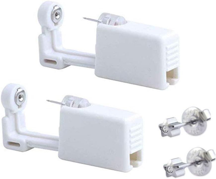 2 Pack Ear Piercing Gun Earring Disposable Ear Stud Gun Sterile No Pain Ear Piercing Gun (Silver White)