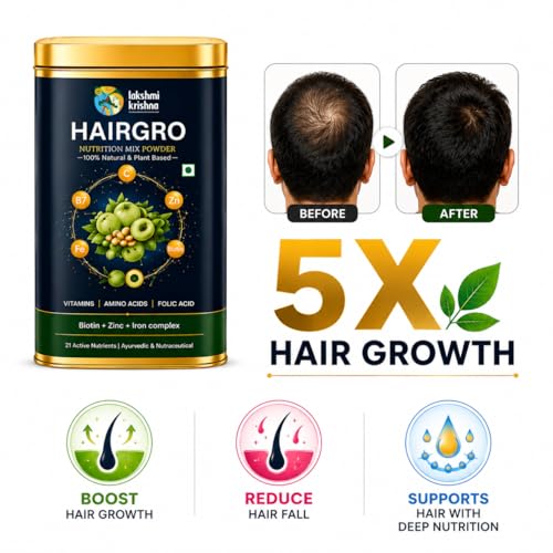 Image of Lakshmi Krishna Naturals Hairgro Nutrition Mix Powder | Herbal Hair Care Powder for Daily Use | Supports Strong, Smooth & Healthy Looking Hair | Natural Ingredient Blend
