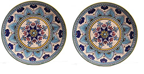 Image of Ceramic Plate Set,10 inches - Set of 6 Large Size Dinner Plate for Snacks, Appetizers etc. Handmade Stoneware Dinner Plate (Blue) (Multi Floral)
