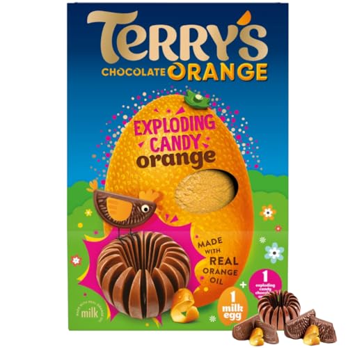 Terrys Chocolate Orange Exploding Candy Easter Egg | Large Easter Egg with Real Orange Oil & Popping Candy | Fun Easter Gift for Kids & Adults | Chocolate Lovers Easter Treat 297g