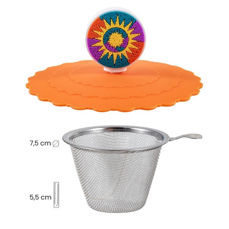 DRW Lot de 6 tasses à infusion avec filtre en acier inoxydable Éléments de Gaudi Tasse : 8 x 8 x 10 cm