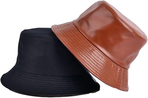 Sombrero de pescador unisex de cuero sintético de moda retro para hombres y mujeres