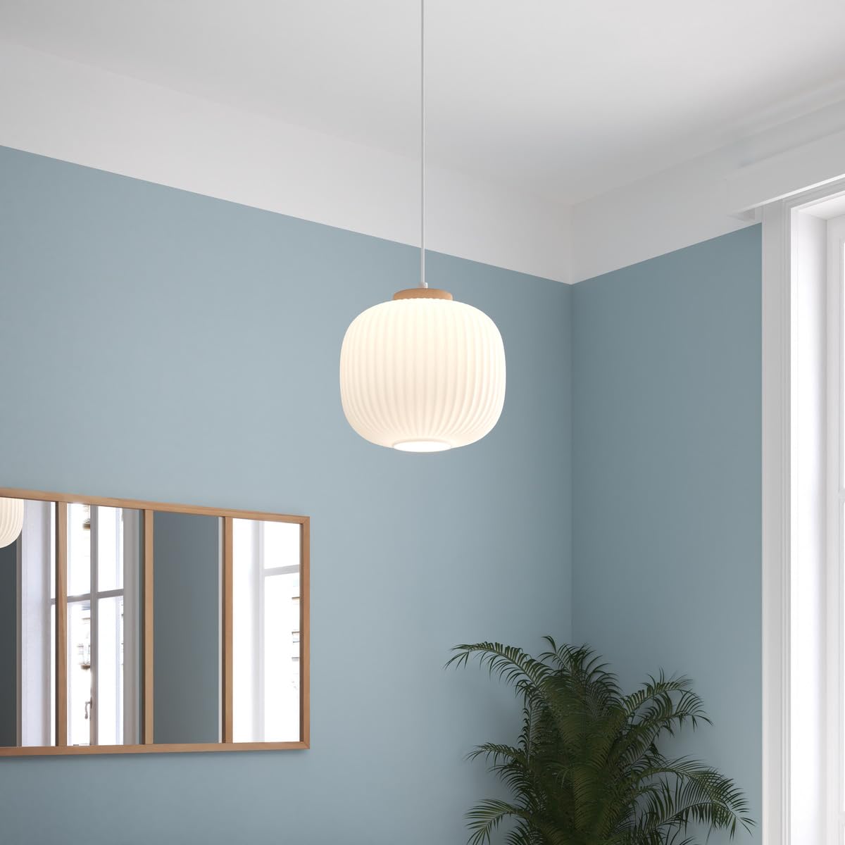 Atmosphera - Suspension verre travis blanc d25cm