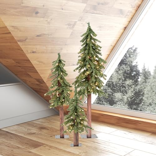 Vickerman-2-3-4-Natural-Alpine-Artificial-Christmas-Tree-Set-Warm-White-LED-Lights-Christmas-Tree-Set Vickerman 2 3 4 Natural Alpine Artificial Christmas Tree Set Warm White LED Lights Christmas Tree Set