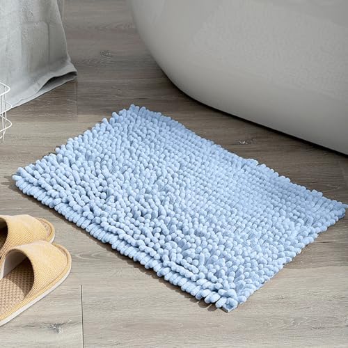 バスマット 風呂用 足拭きマット 吸水 速乾 シュニール 洗える ソフトタッチ 滑り止め加工 柔らか素材 脱衣所 洗面スペース 50*80cm 玄関 ブルー おしゃれ空間 バスルーム 厚い 浴室 廊下 洗面台