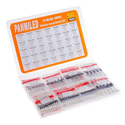 Panmiled 1N4001 FR107 35 Values 500 Pcs Rectifier Schottky Diode Kit 1N4001 1N4002 1N4003 1N4004 1N4005 1N4006 1N4007 1N4148 1N5401 1N5404 1N5408 1N5817 1N5819 Fr107 Fr207 Her107 Her207 Sr160 Sr360 Sr2100 Sr5100 6A10 10A10 thumb #5