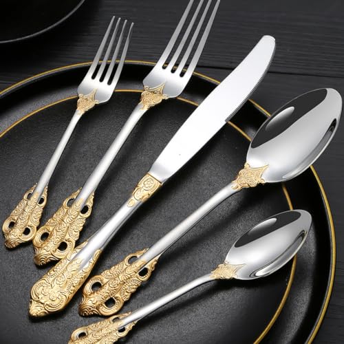 ESSONIO 50-teilig-Besteck aus Edelstahl 18/8, Besteck Set 10 Personen Besteckset Cutlery Set mit Messer Gabeln Löffel Teelöffel Kleine Gabeln, Hochglanzpoliert Luxuriöses Langlebig ESSONIO 50-teilig-Besteck aus Edelstahl 18/8, Besteck Set 10 Personen Besteckset Cutlery Set mit Messer Gabeln Löffel Teelöffel Kleine Gabeln, Hochglanzpoliert Luxuriöses Langlebig