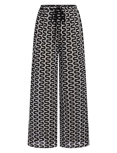 Image of ZAFUL Womens Beach Cover Up Pants Sexy Crochet Drawstring Elastic Boho Swimsuit Cover Up Long Pants Beach Wear