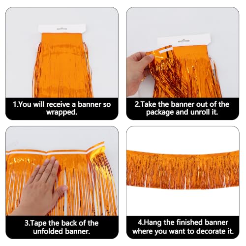 Image of BEISHIDA 3 Packs Metallic Foil Fringe Garland Orange Wall Hanging Tinsel Fringe Banners for Car Floats Bridal Shower Wedding Birthday Easter Graduation Holiday Party Decoration(30 Feet)