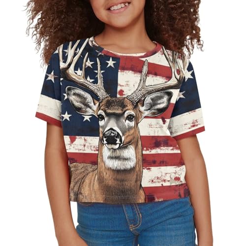 Image of Girls Summer Crop Top Outfits Short Sleeve T Shirts Kids Cute Clothes Tees Blouse