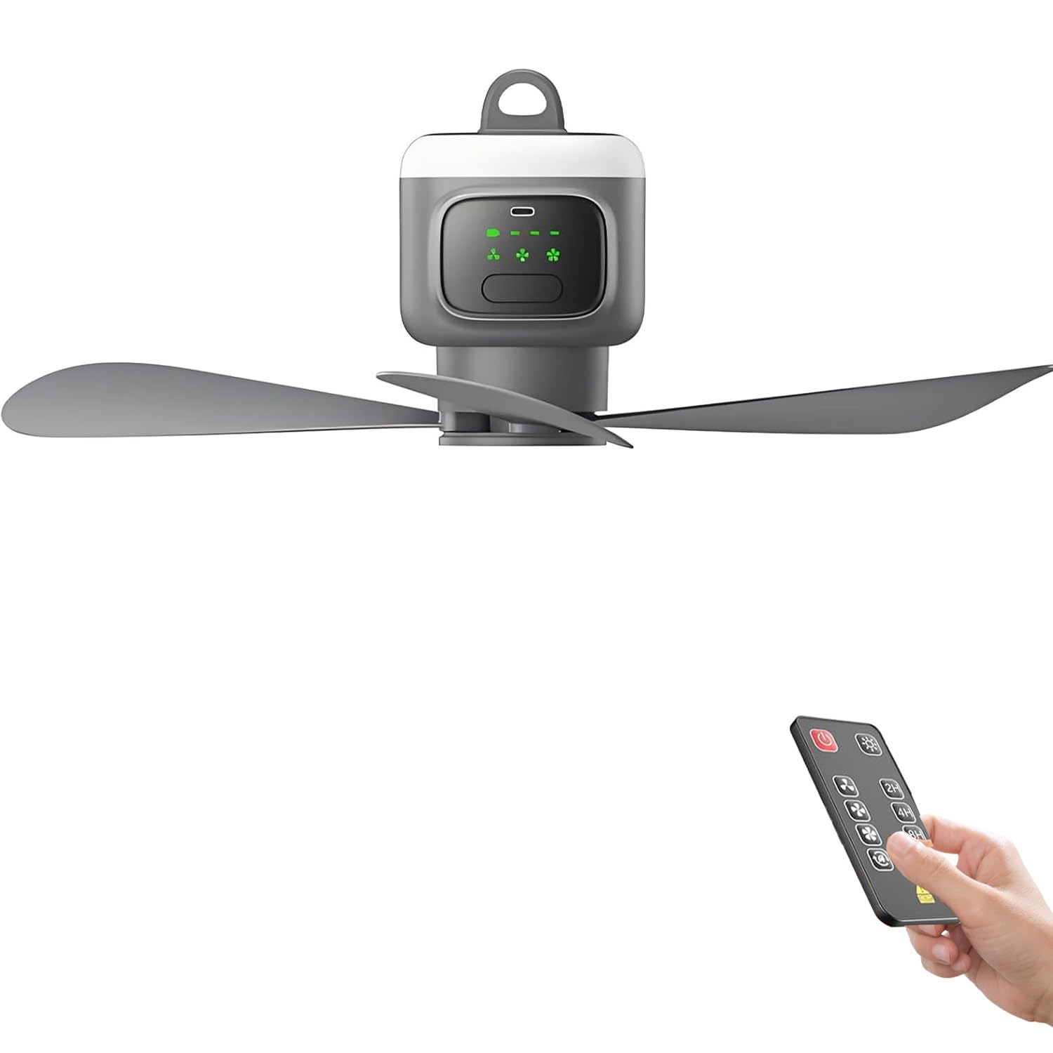 TASBER Ceiling Fans with Lights, Rechargeable Portable Ceiling Fan, 12000mAh Battery Operated Use Time Up to 16H, 4 Speeds Adjustment, 2/4/8H Timer, Camping Fan for Tent Patio Canopy Porch RV