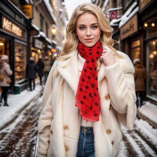 Red and Black Polka Dot 50s Chiffon Scarf Sheer Square Ribbon Neck Head Scarf for Women Fashion Headwrap Tie Scarves2