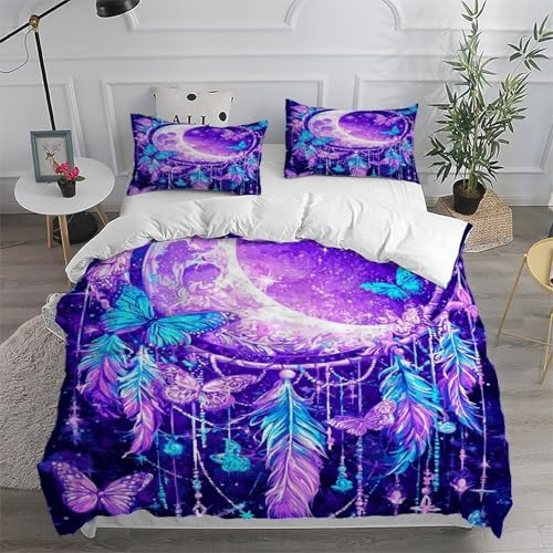 Parure de couette moon papillon en microfibre 200x200 cm avec 2 taies d'oreiller