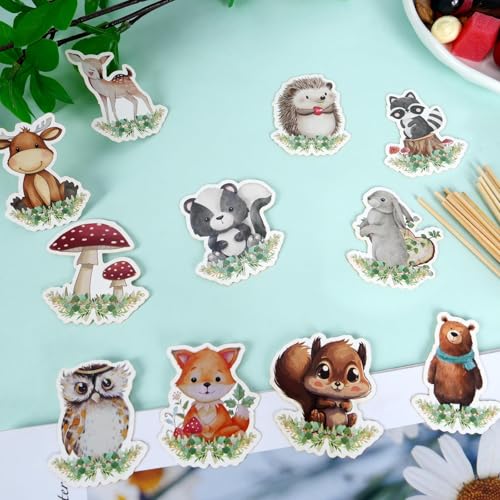60 Pcs Woodland Cupcake Topper, Forest Animal Cupcake Toppers for Themed Baby Shower Decorations, Woodland Animal Gender Reveal Birthday Party Supplies by BruinBang - Used condition - Image 6