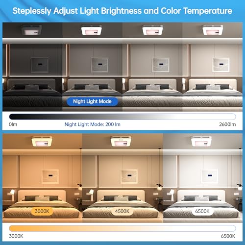 Image of Bathroom Exhaust Fan with Bluetooth Speaker, 230 CFM 1 Sone Exhaust fan with light. 7 RGB 3 Dynamic Light & 3 Color Temperatures (3000-4500-6500K), 11.22 inch x11.22 inch Mount, Remote Control (Pink)