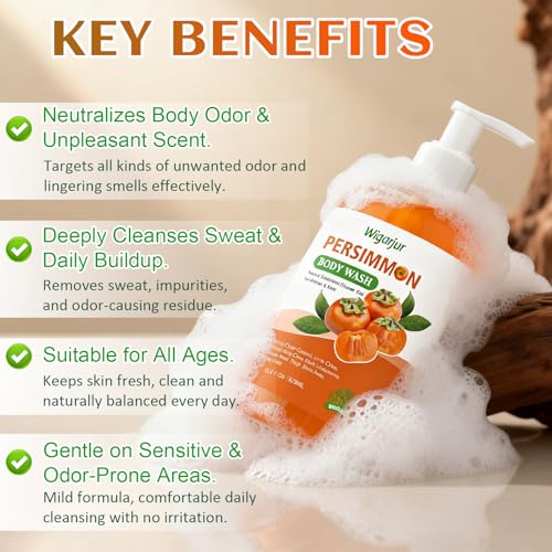 Image of Persimmon Body Wash for Old People Smell, Natural Persimmon Soap Bar | Deep Cleansing Body Odor Control Soap with Tea Tree, Lasting Refreshing Whole Body, Armpit, Feet 16.9 Fl.Oz