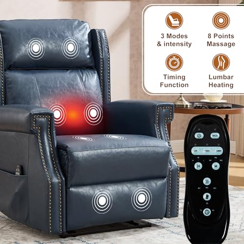Sillón reclinable de cuero sintético Azul miniatura 3