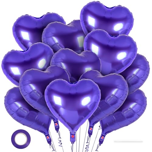 Image of 12 Pcs Purple Heart Balloons,18 Inch Heart Foil Balloons Love Balloon Valentine Balloon for Birthday Party Wedding Engagement Party Baby Shower Valentine Day Decorations