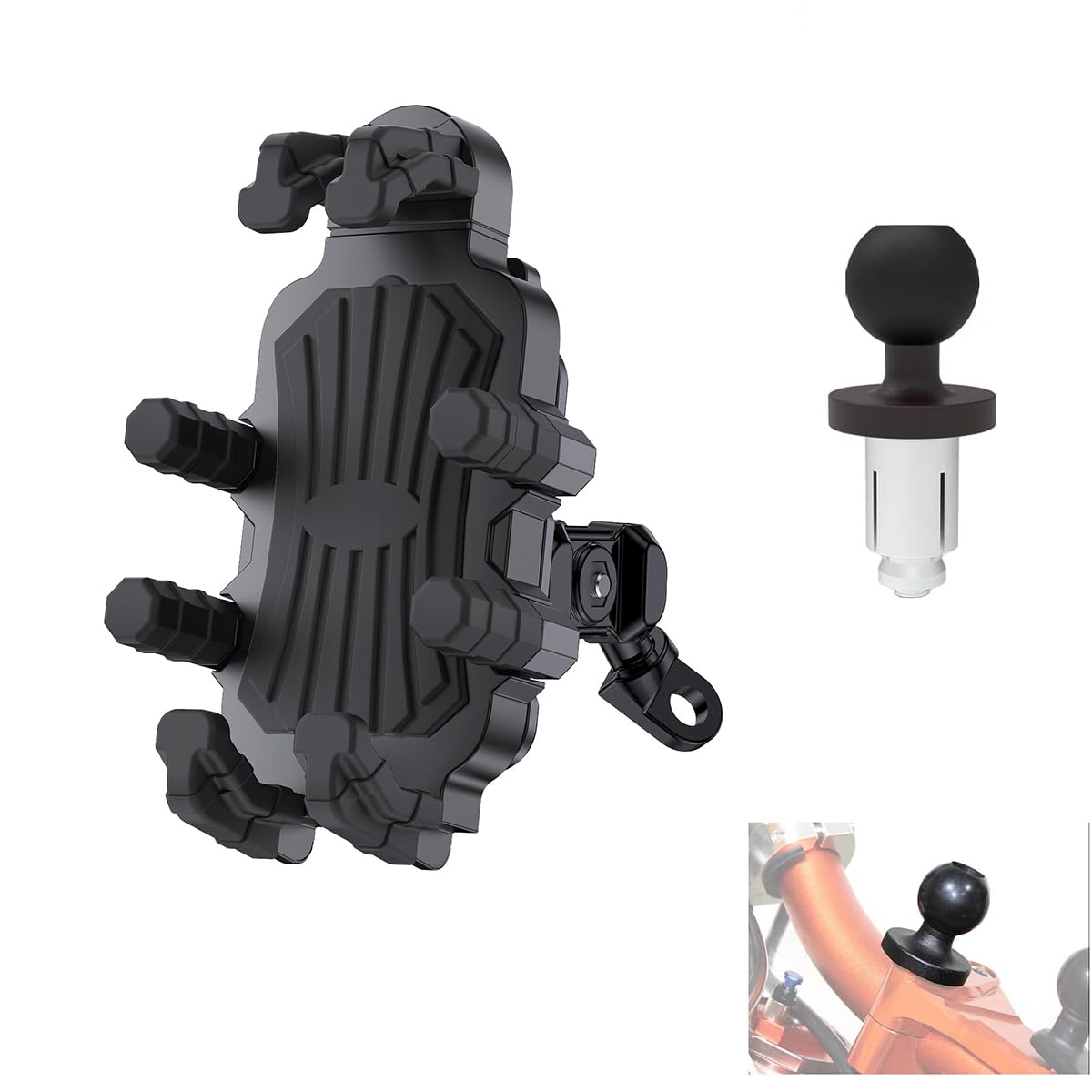 Motorcycle Phone Holder for 13mm- 19mm Fork Stem Hole,Smartphone 4.7''-7.2'' Motorbike Mirror Seat Phone Mount (A-Mirror Mount)