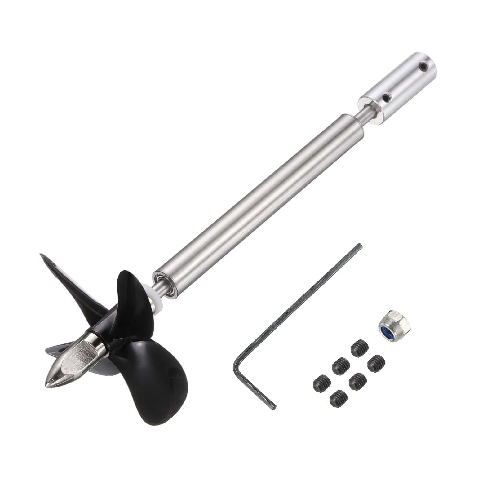 sourcing map Drive Shaft Four Propeller and Coupling Joint for RC Boat Coupler Assemble Kit, L12.5cm Shaft, L8cm Sleeve, D5.5cm Four Propeller, Fit for 4mm Motor Shaft
