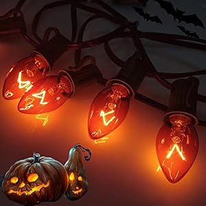 25 Pack C7 Orange Halloween Replacement Bulbs C7 Clear Outdoor String Light Replacement Bulbs C7E12 Candelabra Base 5 Watt
