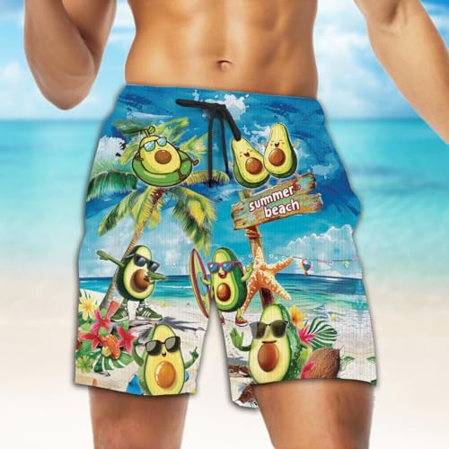 Avocado Tropical Mens Swim Trunks - Avocado Hawaiian Mens Swim Short Beach Shorts TU-SH-363