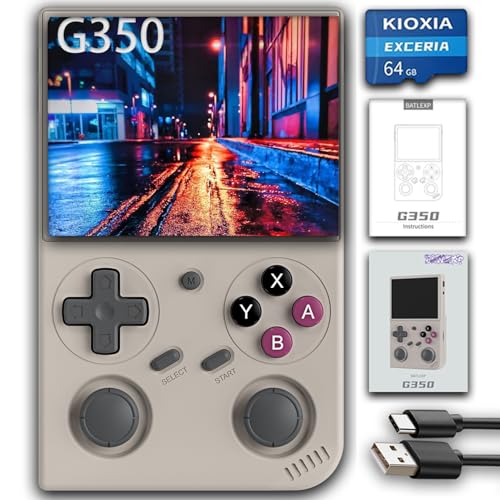 G350 Retro Game Console,Linux System RK3326 G350 Handheld Game Console Built-in 64G TF Card 4371 Games,3.5-inch IPS Screen, WiFi, Bluetooth 4.2, HDMI Output, 3200mAh Battery