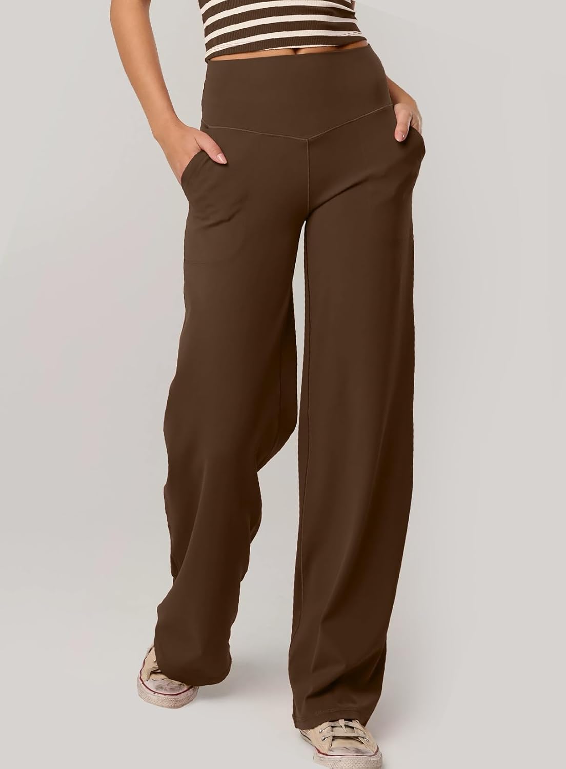 Darong Women Wide Leg Yoga Pants with Pockets High Waist Stretch Workout Leggings with Tummy Control - Image 5