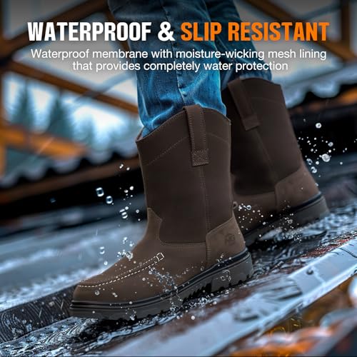 Image of NINGO Steel Toe Work Boots for Men, Waterproof Slip Resistant Work Boots for Men, Wide Toe Comfortable Mens Safety Work Shoes with Zero Drop, Oil Resistant for Construction, Industrial, Warehouse