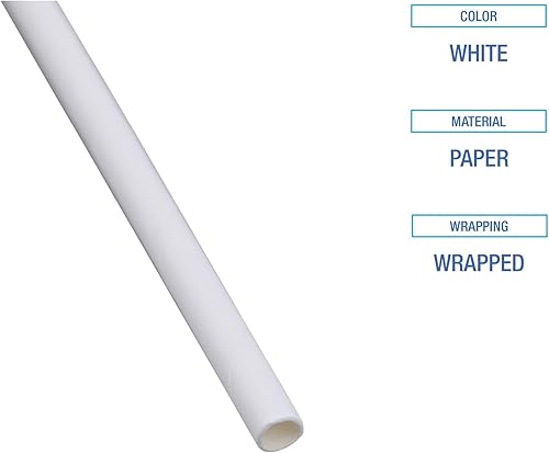 Miniatura 4 de Boardwalk BWKPPRSTRWWR - Pajitas de papel envueltas individualmente, 7.75 pulgadas x 0.25 pulgadas, color blanco (3200caja)