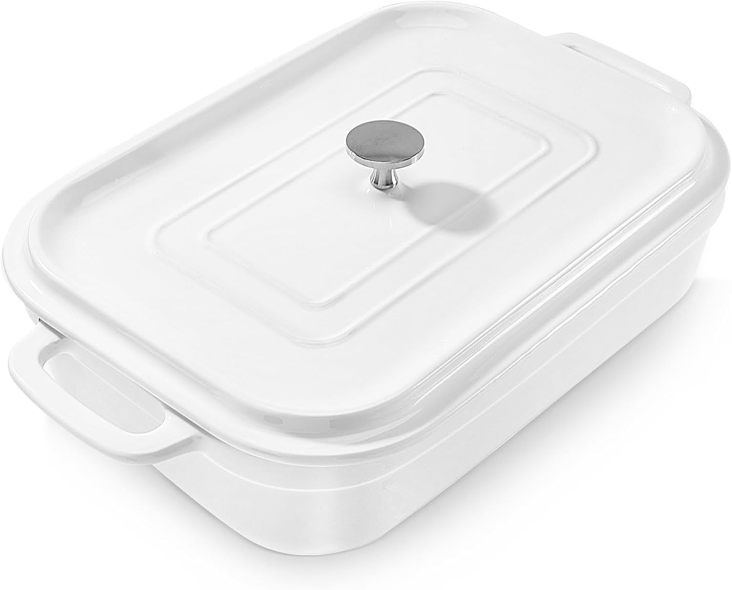 Casserole Dish,Large Baking Dish Cookware,Deep Lasagna Pan for Oven,Ceramic Bakeware for Baking, Easy to Clean (White, 5 Quart,With Lid) White 5 Quart,With Lid