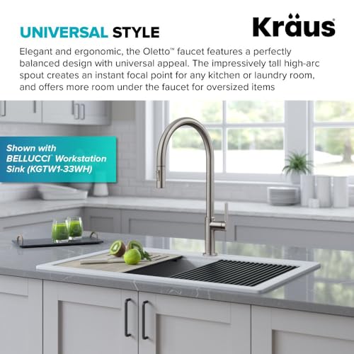 Image of KRAUS Oletto High-Arc Tall Single Handle Pull-Down Kitchen Faucet in Spot Free Stainless Steel, Height 20 3 /8 inch, KPF-2821SFS