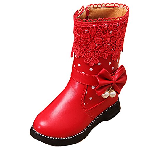 Gaorui Girls Toddler/Little Kid/Big Kid Faux Fur Lining Winter Motorcycle Riding Boots Fashion Mid Calf Snow Boots Rose