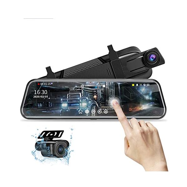 10” Mirror Dash Cam Night Vision 1080P FHD Full Touch Screen Front and Rear View Backup Camera for Cars Loop Recording Streaming Media 170°Wide Angle Parking Assistance with 10 Meters Cable
