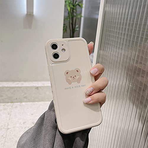 Ownest Compatible With Iphone 12 Case Cute Painted Design Brown Bear With Cheeks For Women Girls Fashion Slim Soft Flexible Tpu Rubber For Iphone 12-Beige #TOP2