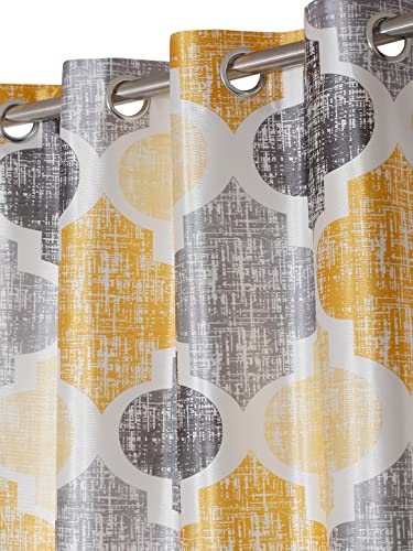 Image of Home Sizzler 1 Piece Morocaan Eyelet Polyester Semi Transparent Window Curtains-5 Feet, Yellow