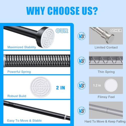 Image of TEECK Shower Curtain Rod, 32-43 inch Adjustable Spring Tension Curtain Rod, Never Rust Anti-Slip Shower Curtain Rod for Bathroom, No Drilling, Never Collapse, Easy to Use, Black