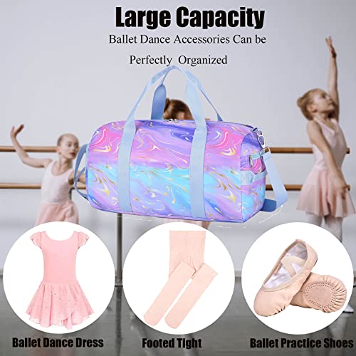 Dance Bag Girls Gymnastics Duffle Bag with Shoe Compartments, Purple Marble Sports Ballet Travel Bag for Teens Overnight Weekender Sleepover3