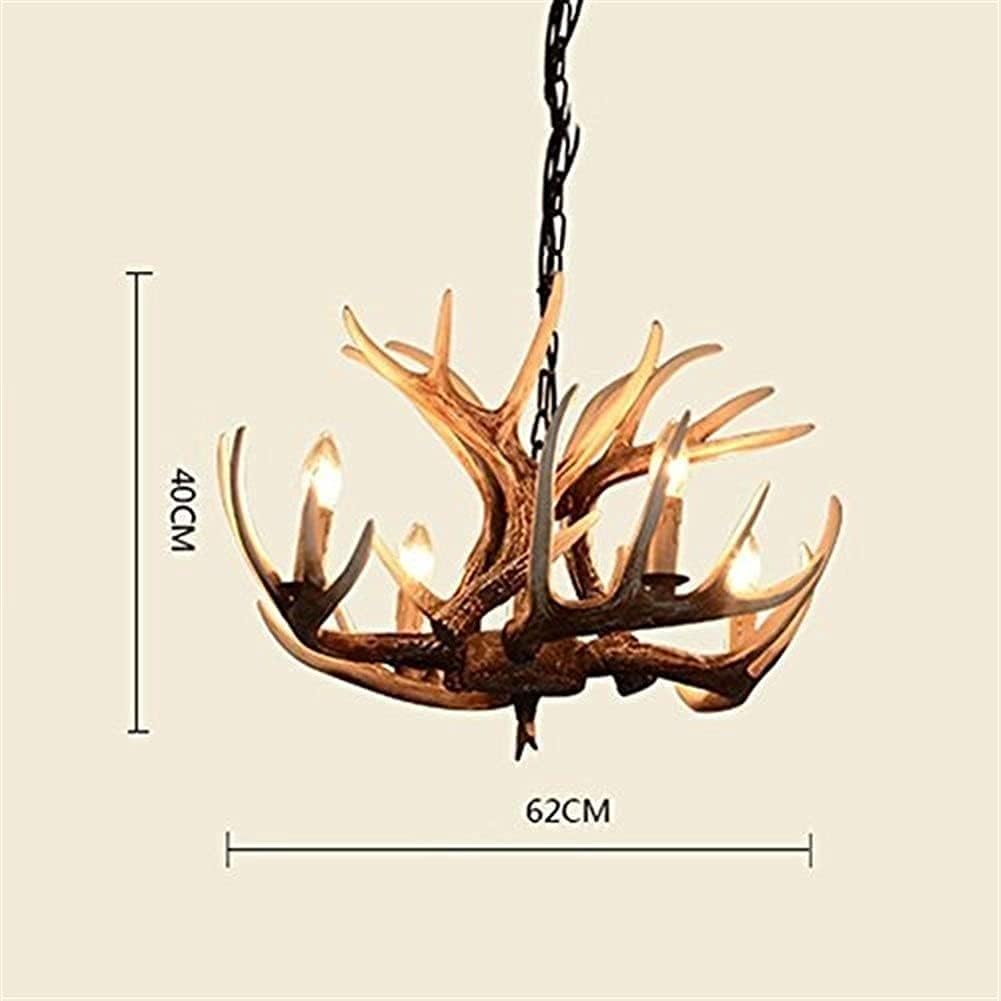 FSunKoFu Deer Antler Chandelier Rustic Resin Farmhouse Candle Style Retro Nostalgia Led Lights Clothing Store Creative Personality