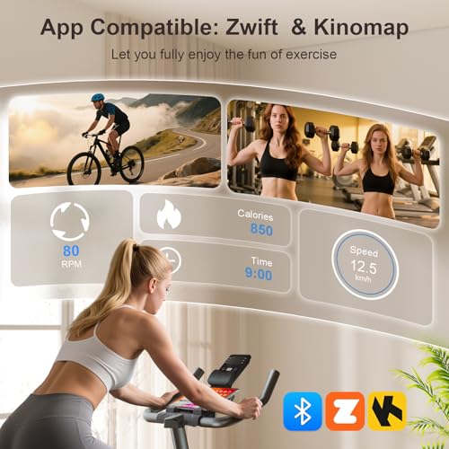 Image of Exercise Bike,Magnetic Resistance Stationary Bike,Silent Indoor Bike with App Sync, LCD Monitor & Adjustable Seat for Home Cardio