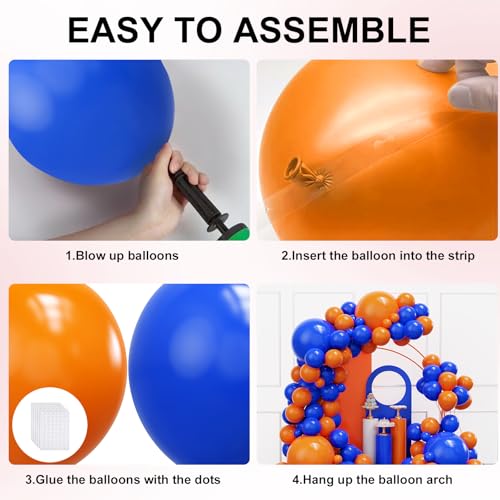 Image of YMSZ Blue and Orange Balloons Arch Kit, 134pcs Royal Blue and Orange Balloons for Birthday, Graduation, Baby Shower Party Decorations