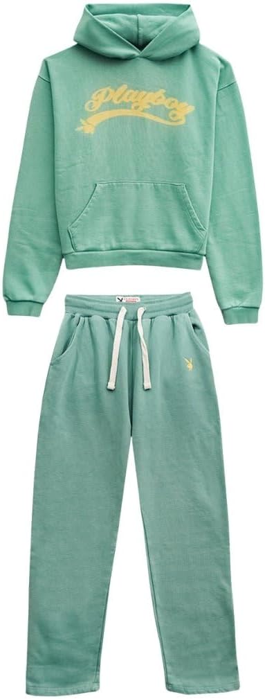 Playboy Logo Sweat Set – Unisex Fleece Hoodie & Jogger 2-Piece Loungewear with Retro Graphic Logos