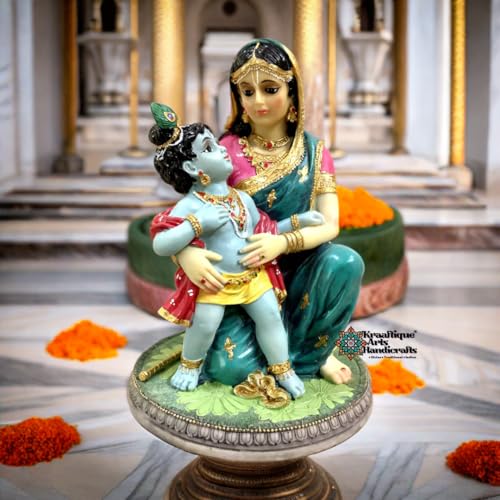 Image of Yasoda Krishna Marble Dust Murti for Home Decor | Handcrafted Mother Yashoda with Bal Krishna Idol for Mandir, Temple & Gifting | Traditional Spiritual Statue (15x15x22 cm)