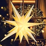 SUNBEAUTY 21 Inches White Large Moravian Stars Outdoor Light Warm White LED Hanging Star Lights 3D Christmas Tree Topper Star for Holiday Wedding Birthday Porch Party Decor