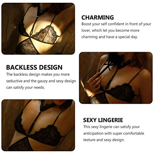 ARTIBETTER Conjunto de Lingerie Sexy de Cinta Suspensórios Sexy Lingerie Renda Preta Teddy Lace Baby