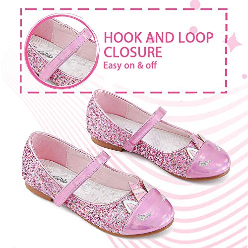 Furdeour Little Kids Glitter Dress Up Shoes Princess Formal Slipper Casual Cute Unicorn Flats Pink Ballet Flats Birthday Party Flower Girl Wedding Shoes(2502Pink 13) #TOP4