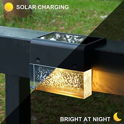 Image of DenicMic Solar Deck, LED Solar Step Super Bright 10 lumens, 2 Lighting Modes, Acrylic Bubbles Rectangle Lights Outdoor for Stair, Fence, Patio (Warm White /Color Changing, 0.10W) - 6 Pack